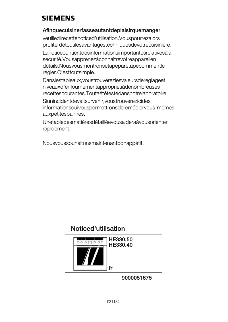 Page 1 de la notice Mode d'emploi Siemens HE330550