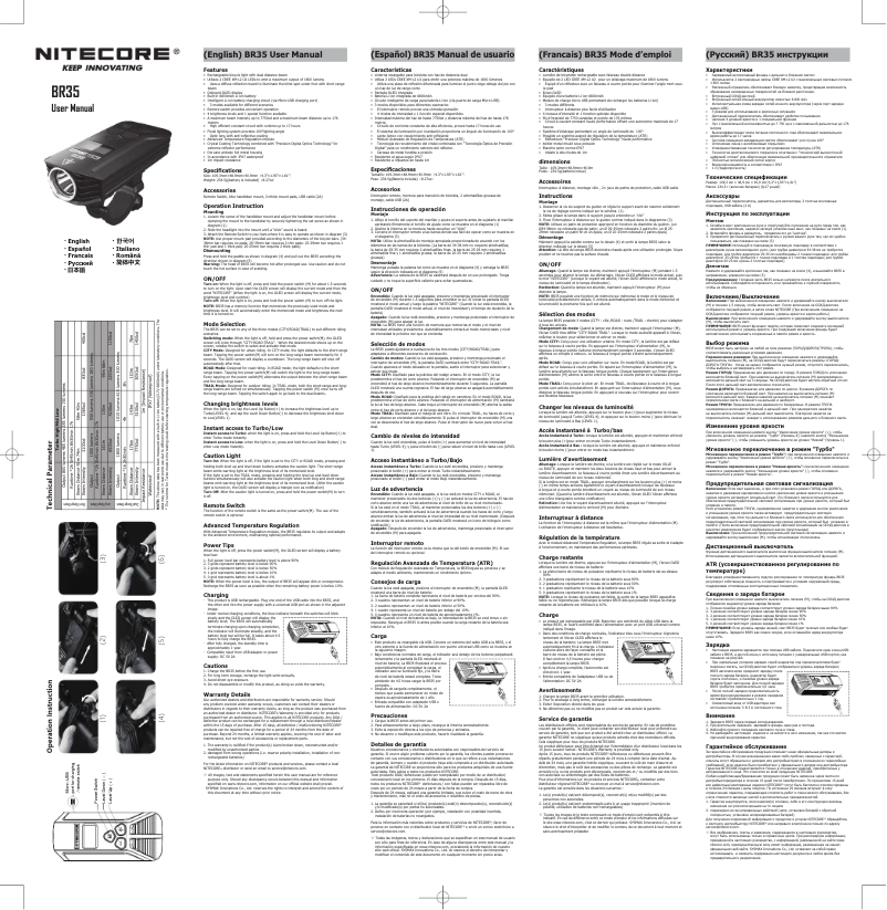 Page 1 de la notice Manuel utilisateur Nitecore BR35