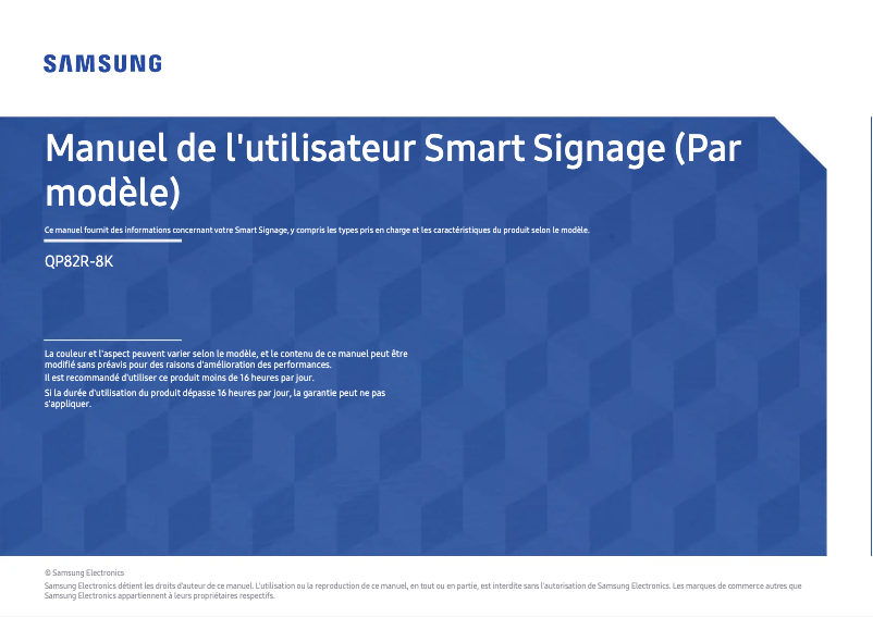 Page 1 de la notice Manuel utilisateur Samsung QP98R-8K