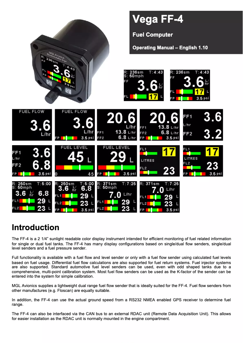 Page n°1 - Manuel utilisateur MGL Avionics FF-4
