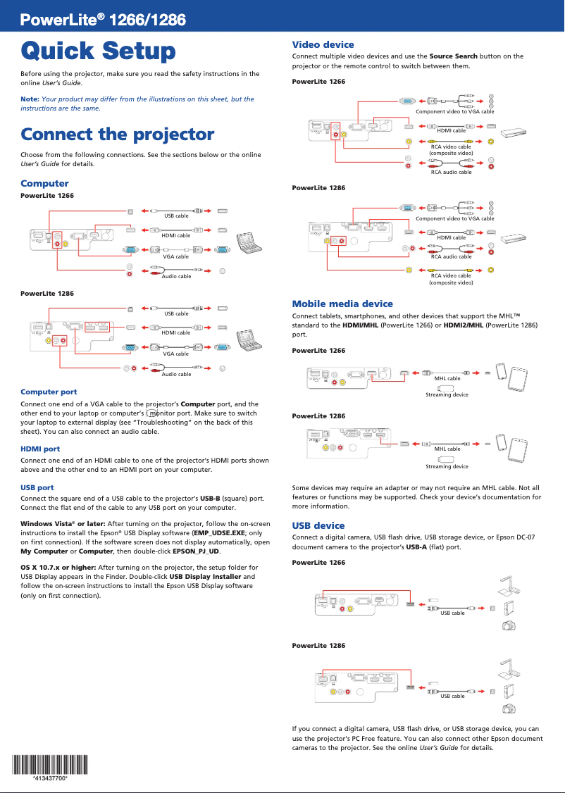 Página 1 del manual Manual de usuario Epson PowerLite 1286 Wireless