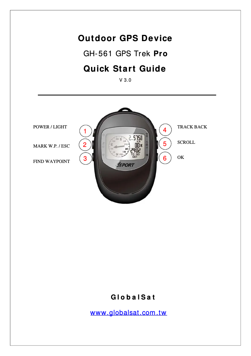 Page n°1 - Guide de démarrage rapide GlobalSat GH-561