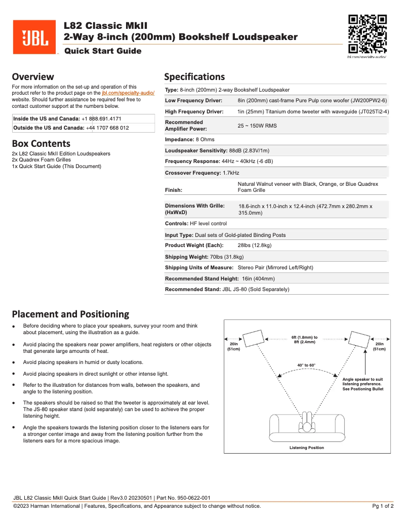 Page n°1 - Manuel utilisateur JBL L82 Classic MkII