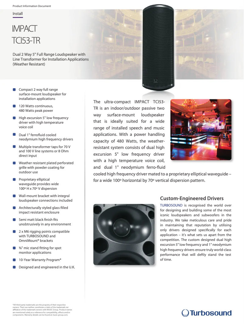 Página 1 del manual Ficha técnica Turbosound Impact TCI53-TR