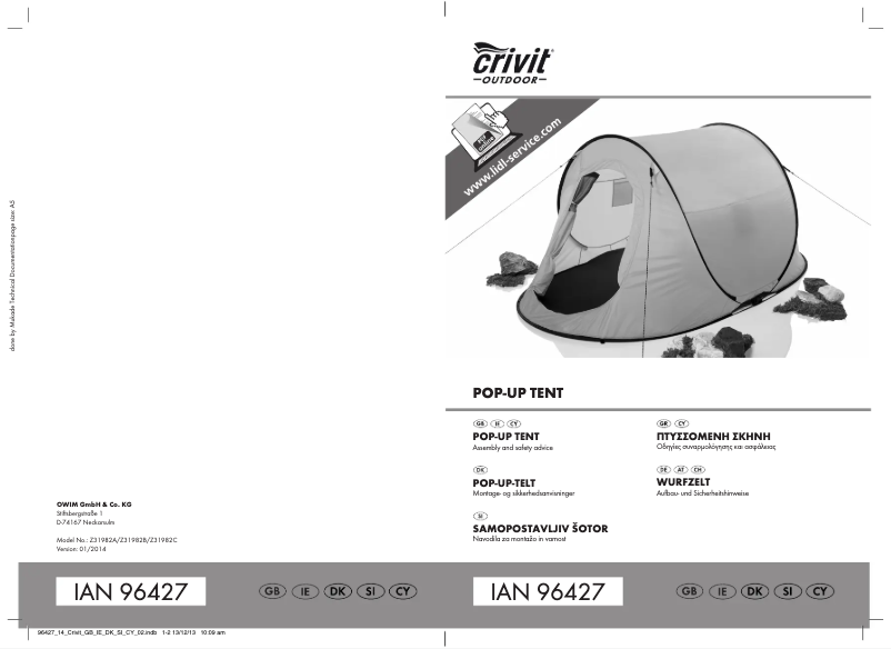 Page 1 de la notice Manuel utilisateur Crivit IAN 96427