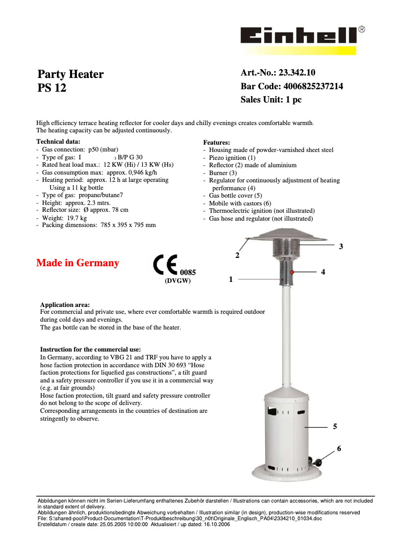 Page n°1 - Fiche technique Einhell PS 12