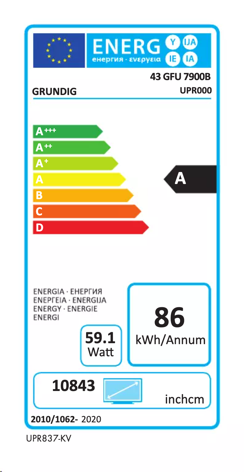 Page 1 de la notice Label énergétique Grundig 43 GFU 7900B