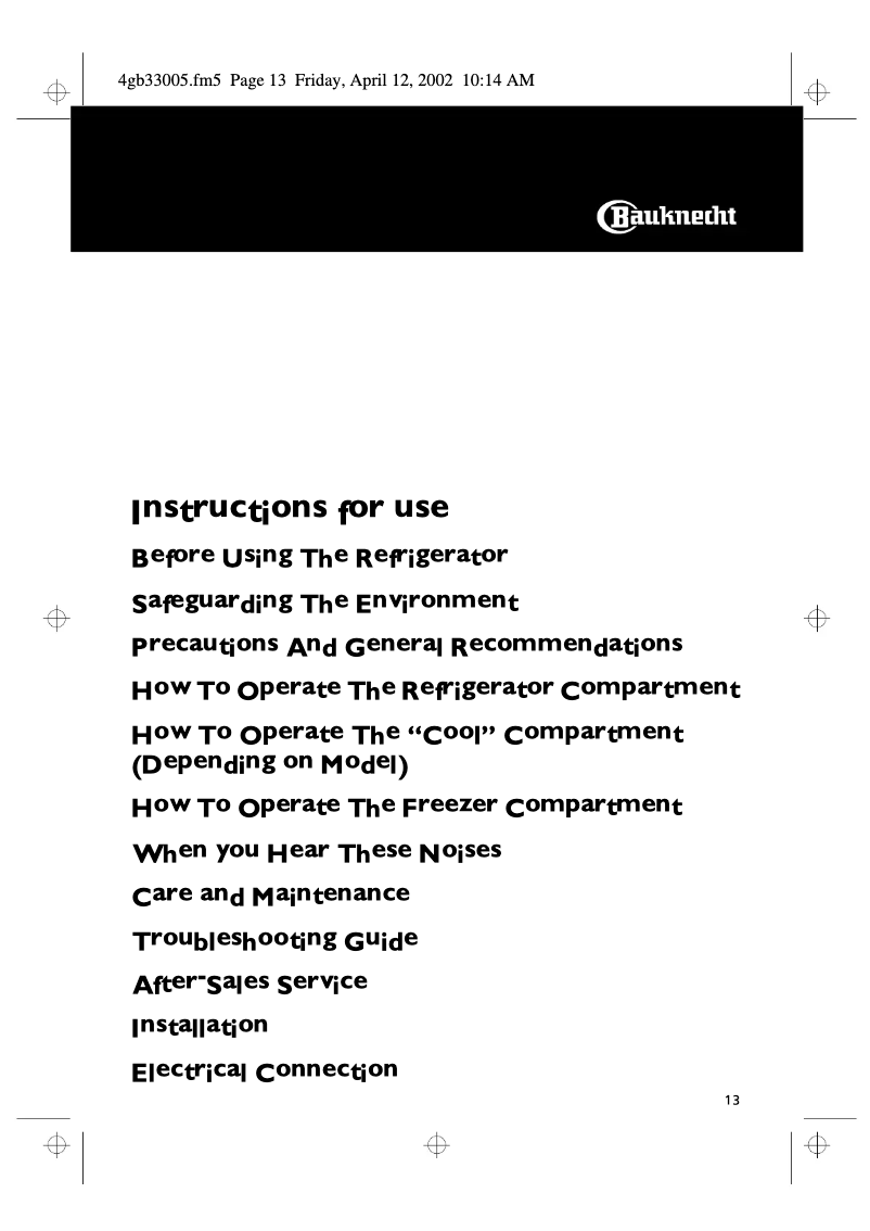 Page n°1 - Manuel utilisateur Bauknecht KGNB 3900/1