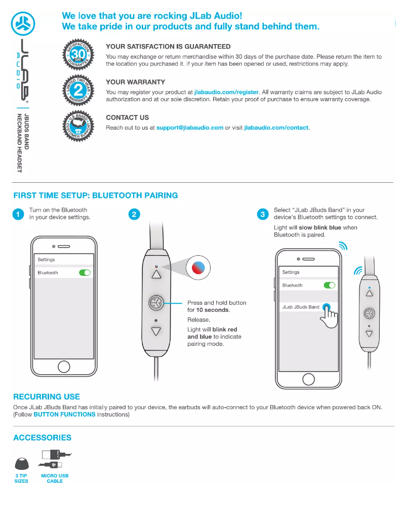 Page 1 de la notice Manuel utilisateur JLab JBuds Band
