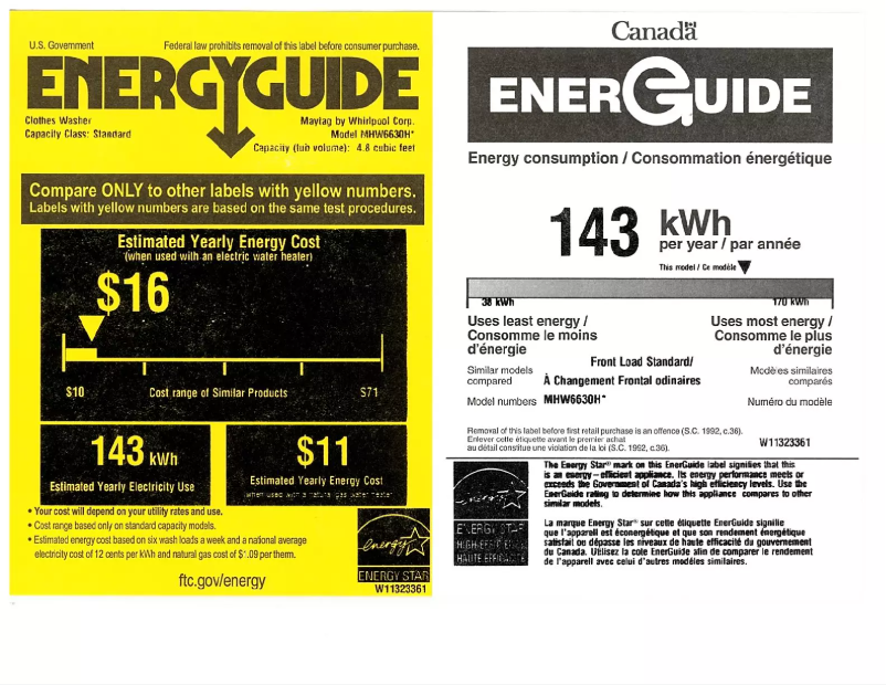 Page n°1 - Label énergétique Maytag MALAUMGD6630HC
