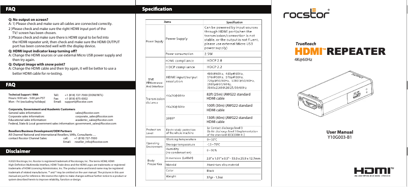 Página 1 del manual Manual de usuario Rocstor TrueReach Y10G003-B1