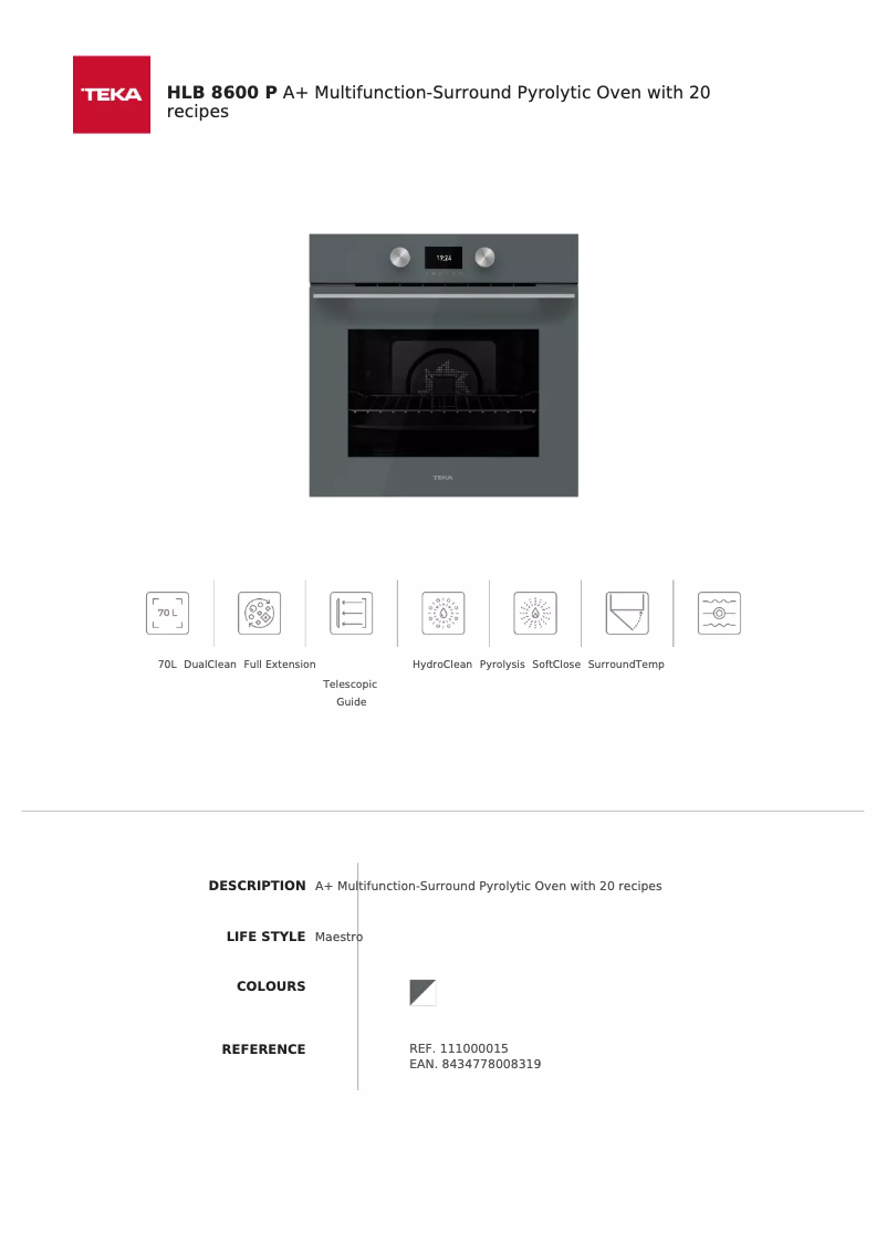 Page n°1 - Fiche technique Teka HLB 8600 P