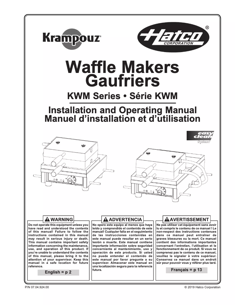 Page 1 de la notice Manuel utilisateur Krampouz KWM18.1BR46620