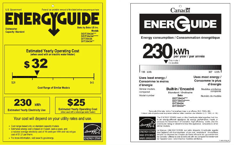 Page 1 de la notice Label énergétique Beko DDT39434XC2