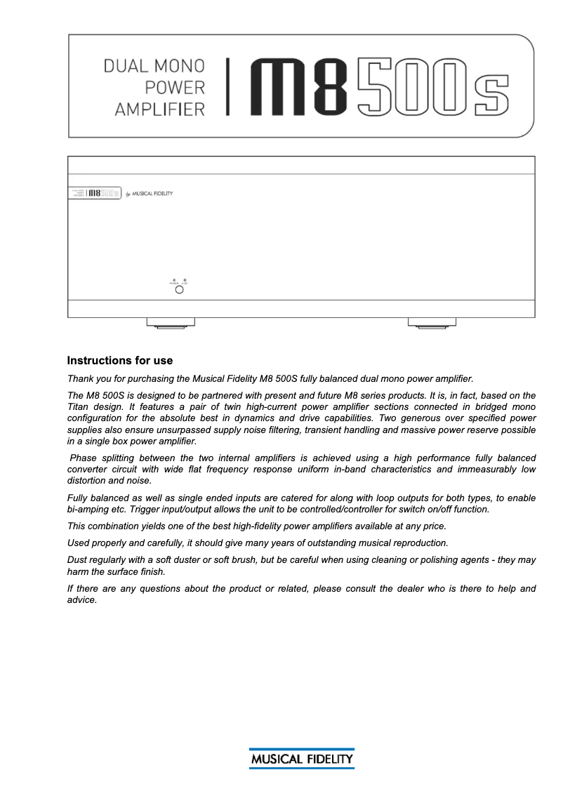 Image de la première page du manuel de l'appareil M8 500S