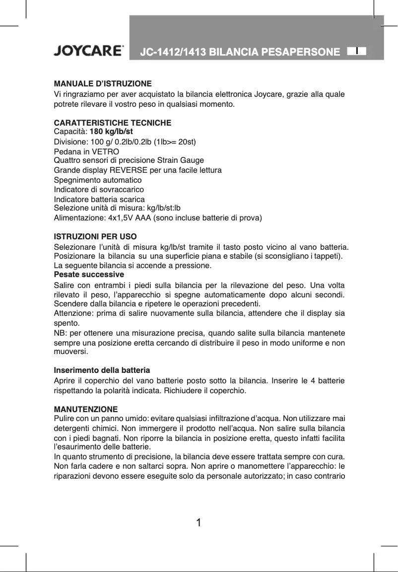 Page 1 de la notice Manuel utilisateur Joycare JC-1412