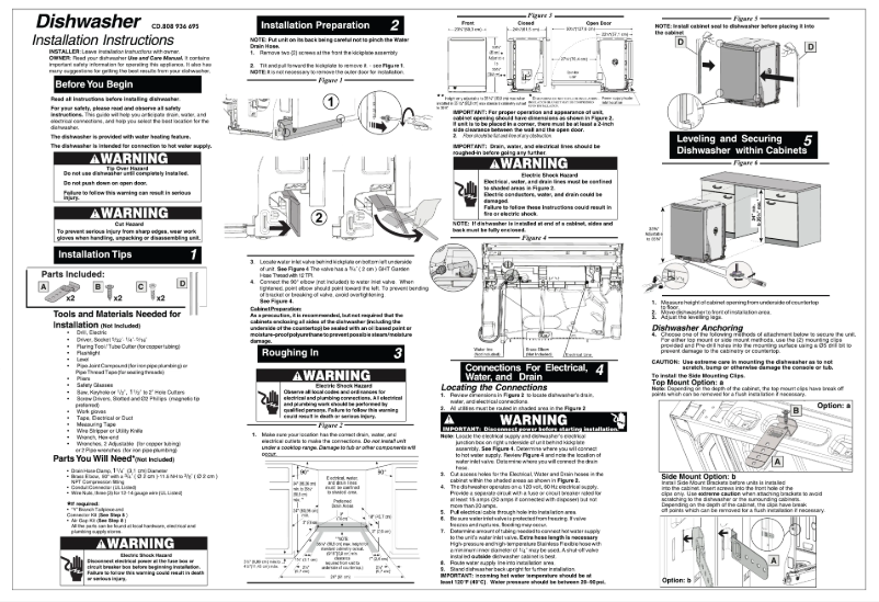 Page n°1 - Guide d'installation Frigidaire FDSP4401AS