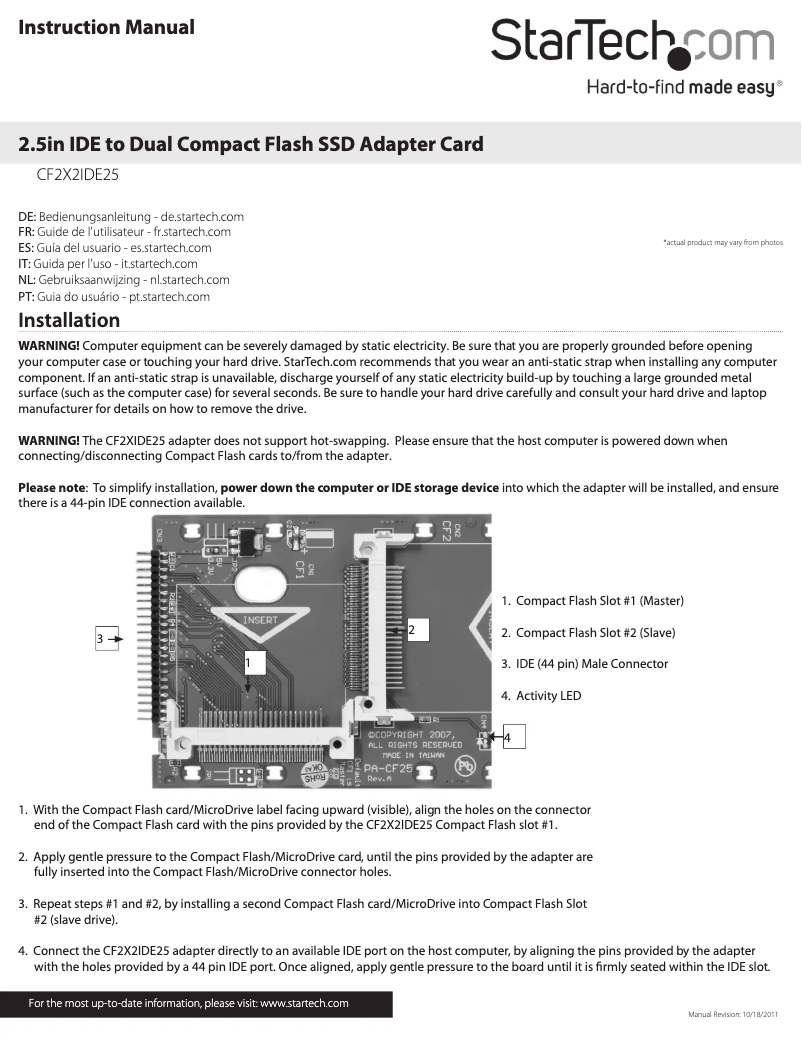 Page n°1 - Manuel utilisateur StarTech.com CF2X2IDE25