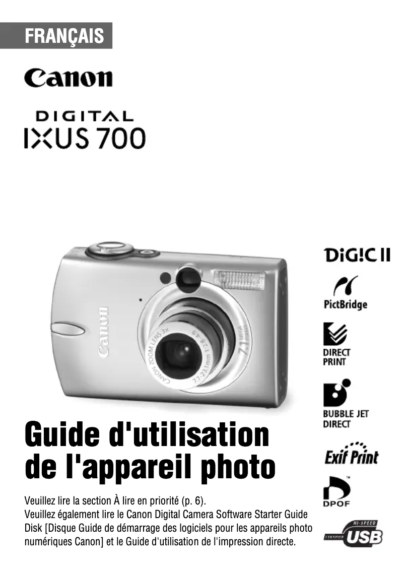 Page 1 de la notice Manuel utilisateur Canon Digital IXUS 700