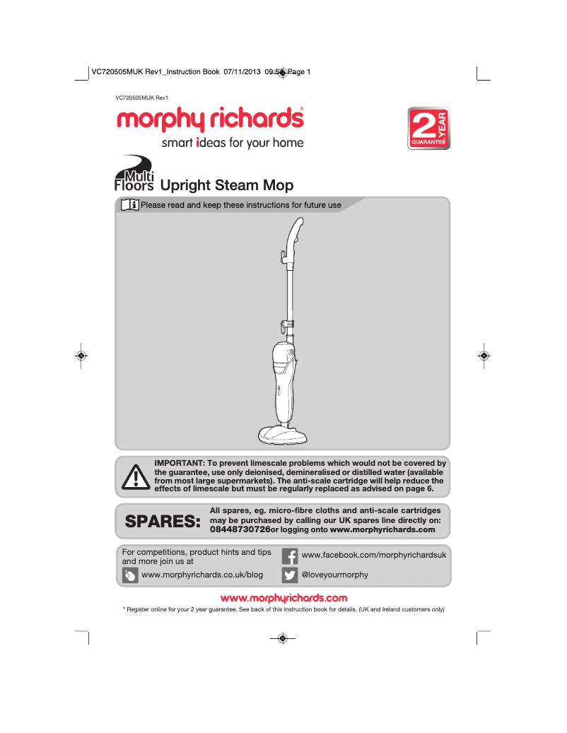 Page 1 de la notice Manuel utilisateur Morphy Richards 720505