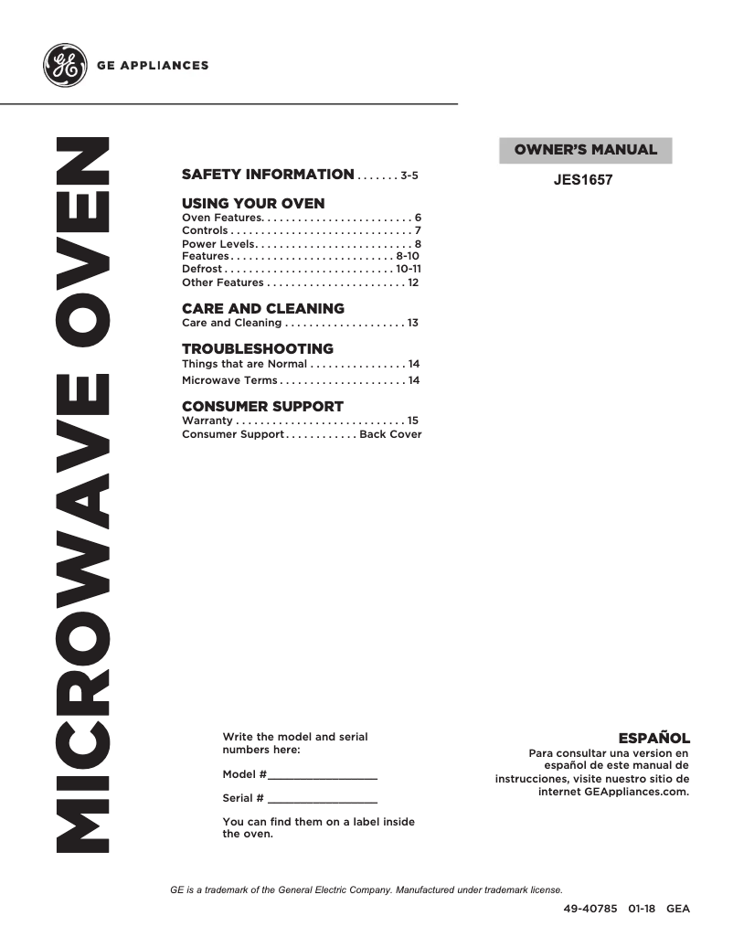Página 1 del manual Manual de usuario GE JES1657BMTS