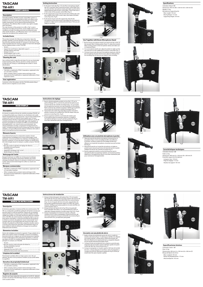 Page 1 de la notice Manuel utilisateur Tascam TM-AR1