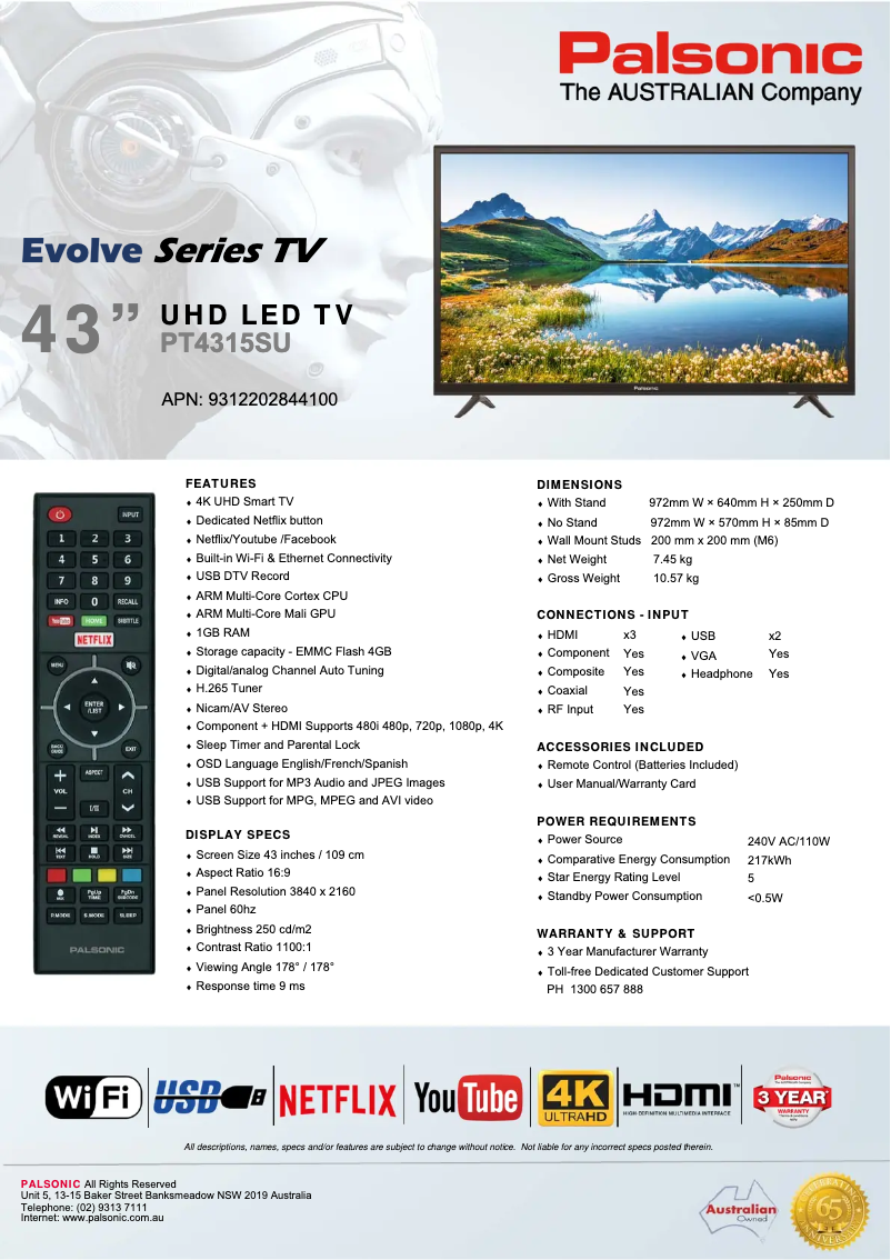 Page n°1 - Manuel utilisateur Palsonic PT4315SU