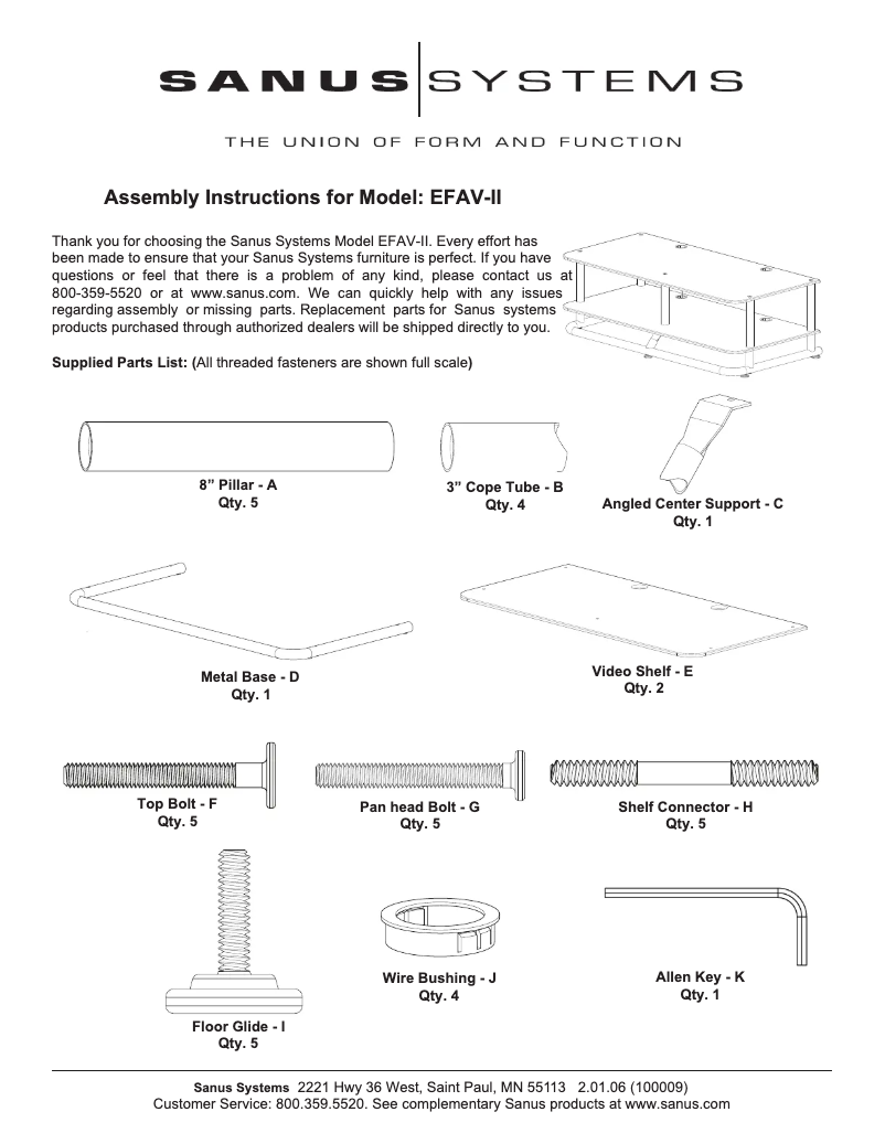 Page 1 de la notice Manuel utilisateur Sanus EFAV-II