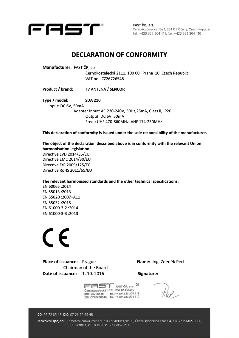 Page 1 de la notice Manuel utilisateur Sencor SDA 210