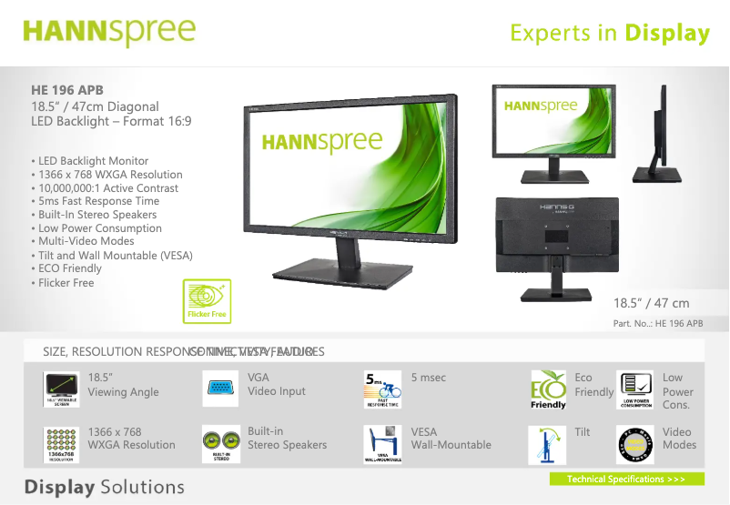 Page 1 de la notice Label énergétique Hannspree Hanns.G HE 196 APB
