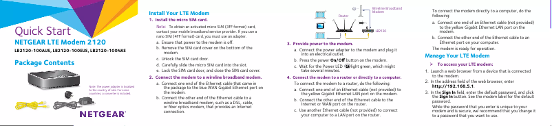 Page 1 de la notice Guide d'installation Netgear LB2120