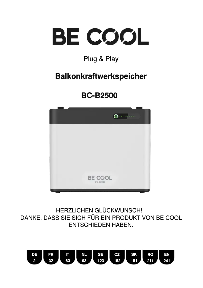 Page 1 of the manual User Manual Be Cool BC-B2500