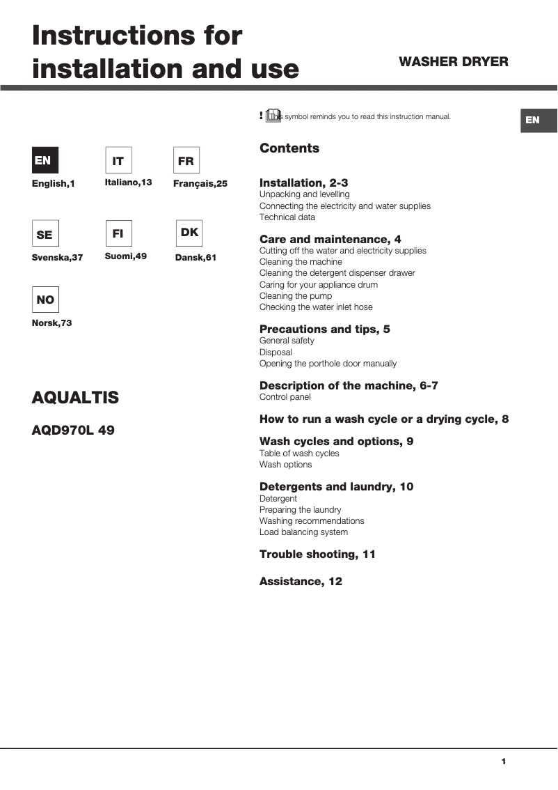 Image de la première page du manuel de l'appareil AQD970L49 EU
