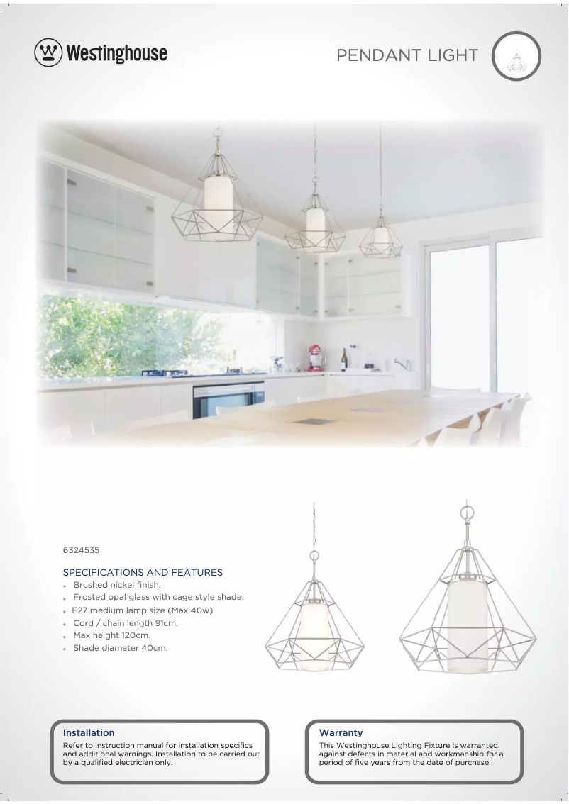 Page 1 de la notice Fiche technique Westinghouse 6324535