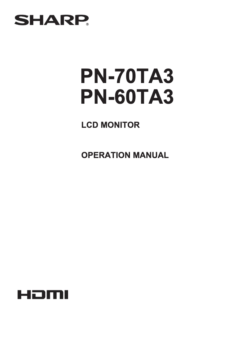 Page n°1 - Manuel utilisateur Sharp PN60TA3