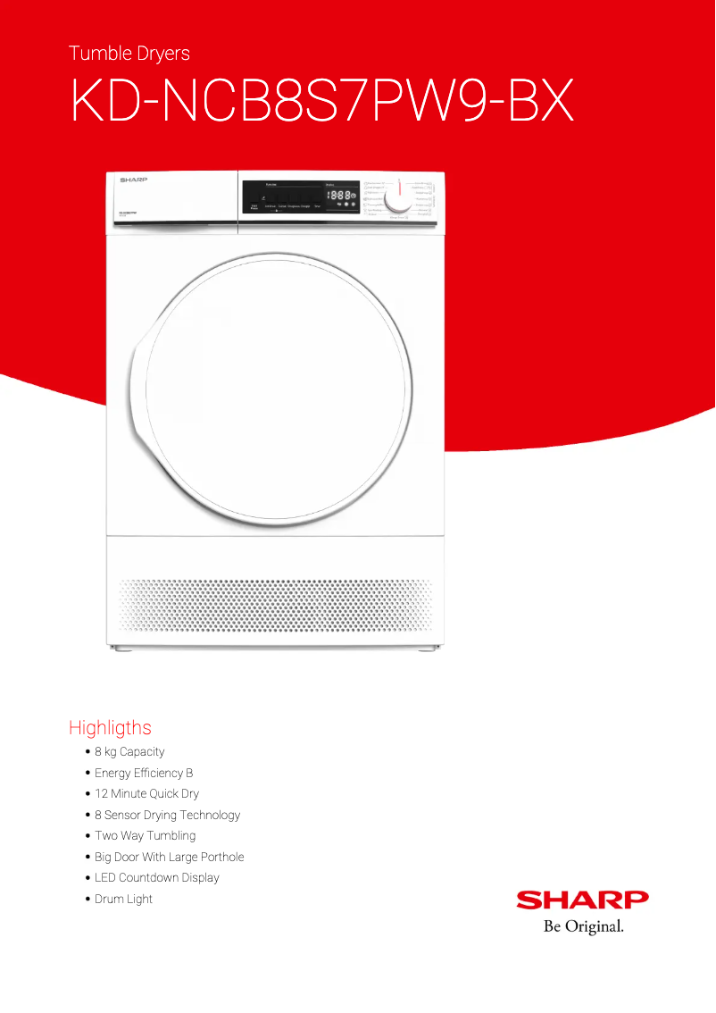 Page 1 de la notice Fiche technique Sharp KD-NCB8S7PW9-BX