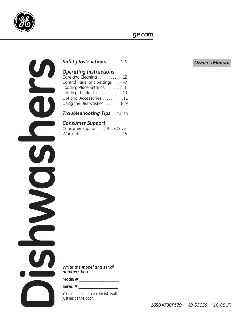 Page 1 de la notice Manuel d'utilisation et d'entretien GE GLD5760NSS