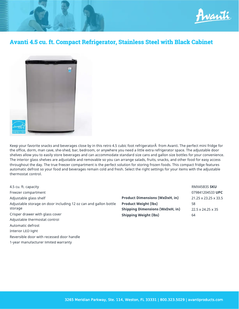 Page 1 de la notice Fiche technique Avanti RMX45B3S