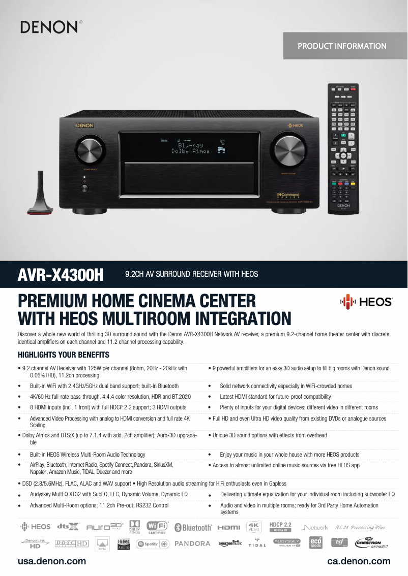 Page 1 de la notice Fiche technique Denon AVR-X4300H