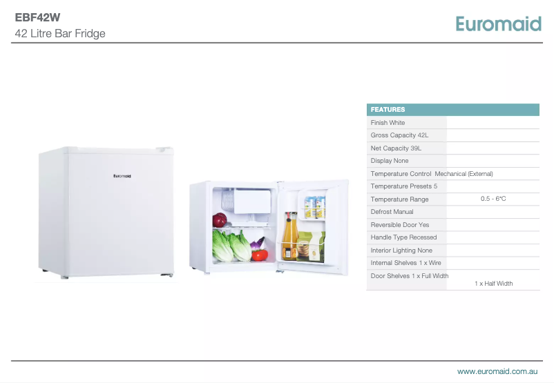 Page n°1 - Fiche technique Euromaid EBF42W