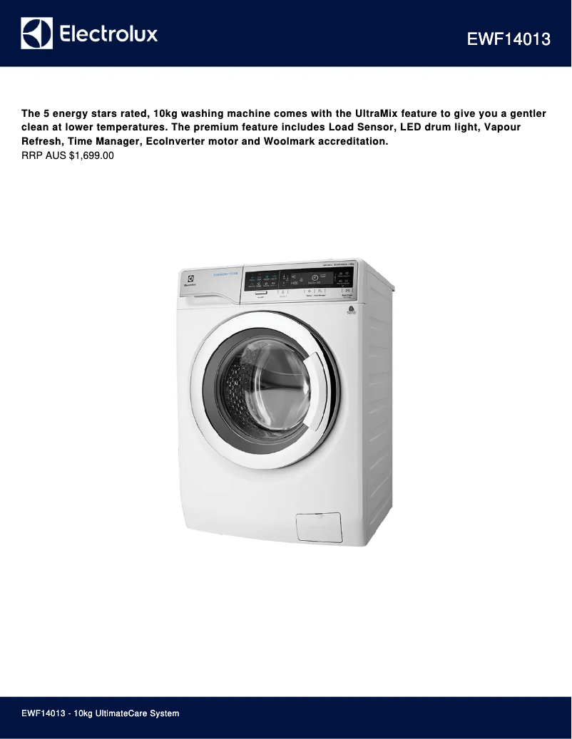 Page 1 de la notice Fiche technique Electrolux EWF14013