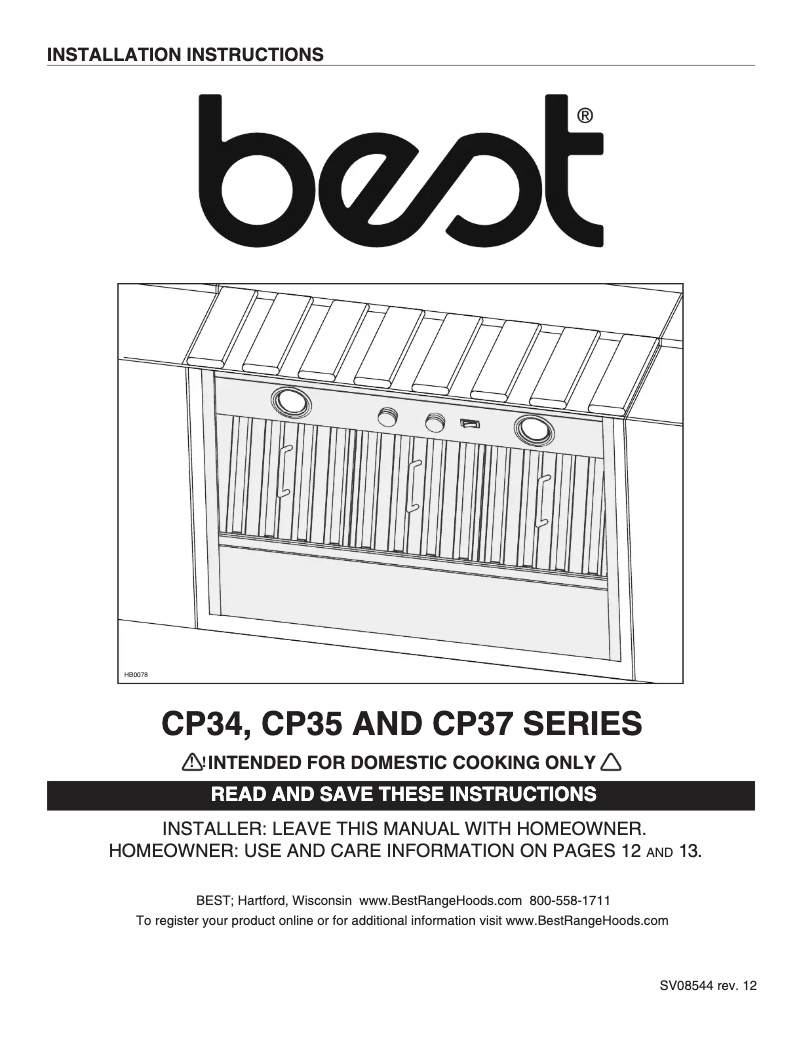 Page n°1 - Guide d'installation Best CP34I309SB