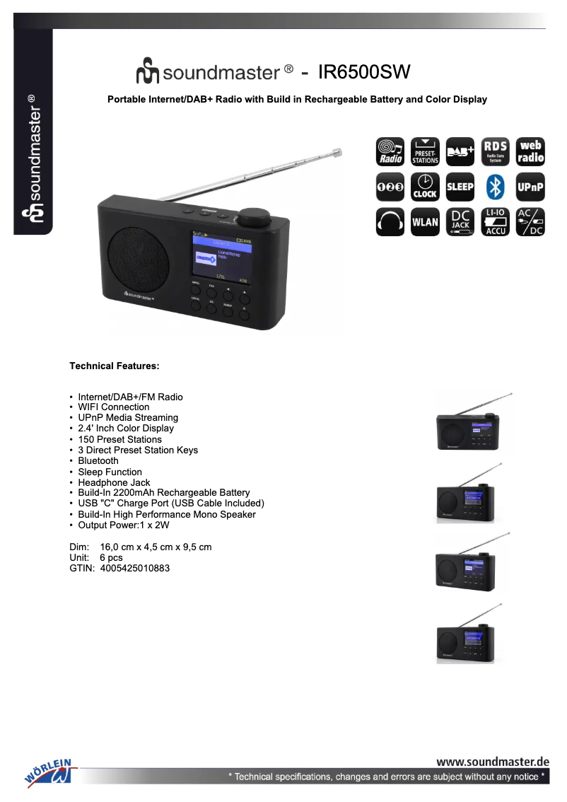 Page n°1 - Fiche technique Soundmaster IR6500
