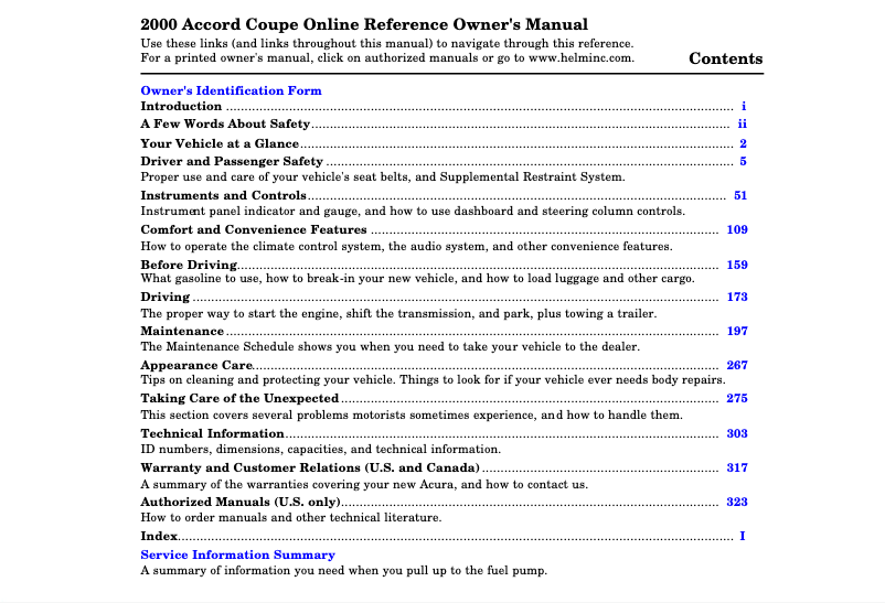 Página 1 del manual Manual de usuario Honda Accord Sedan (2000)