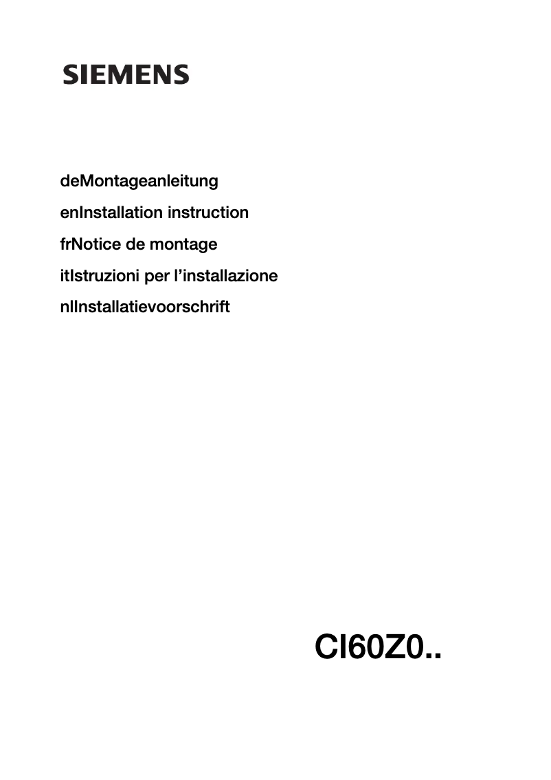 Page 1 de la notice Guide d'installation Siemens CI60Z000