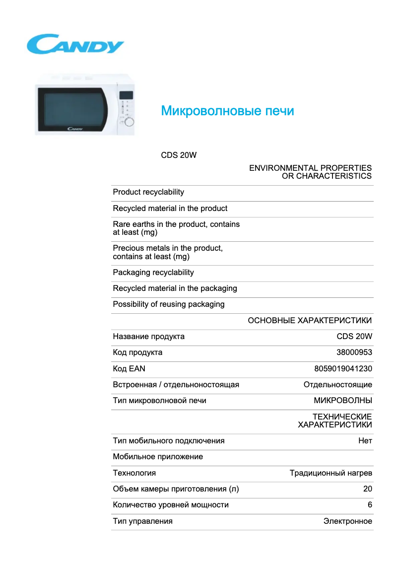 Page 1 de la notice Manuel utilisateur Candy CDS 20W
