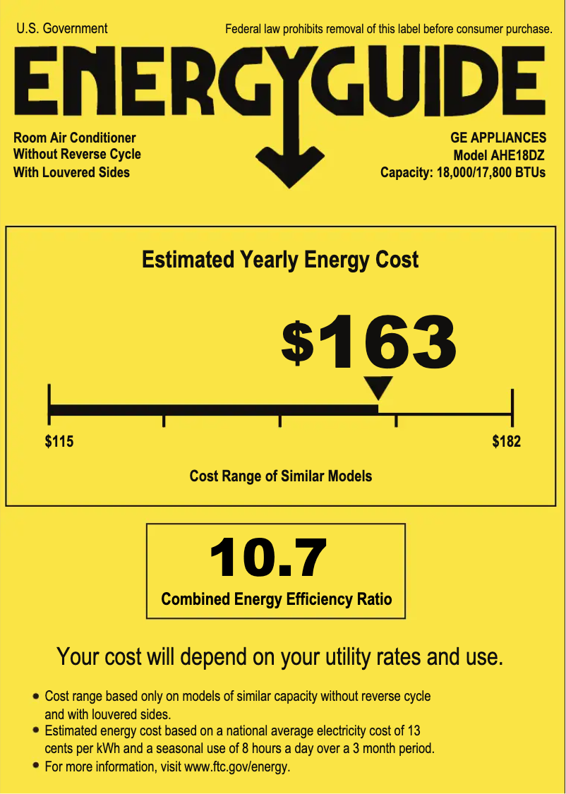 Page n°1 - Label énergétique GE AHE18DZ