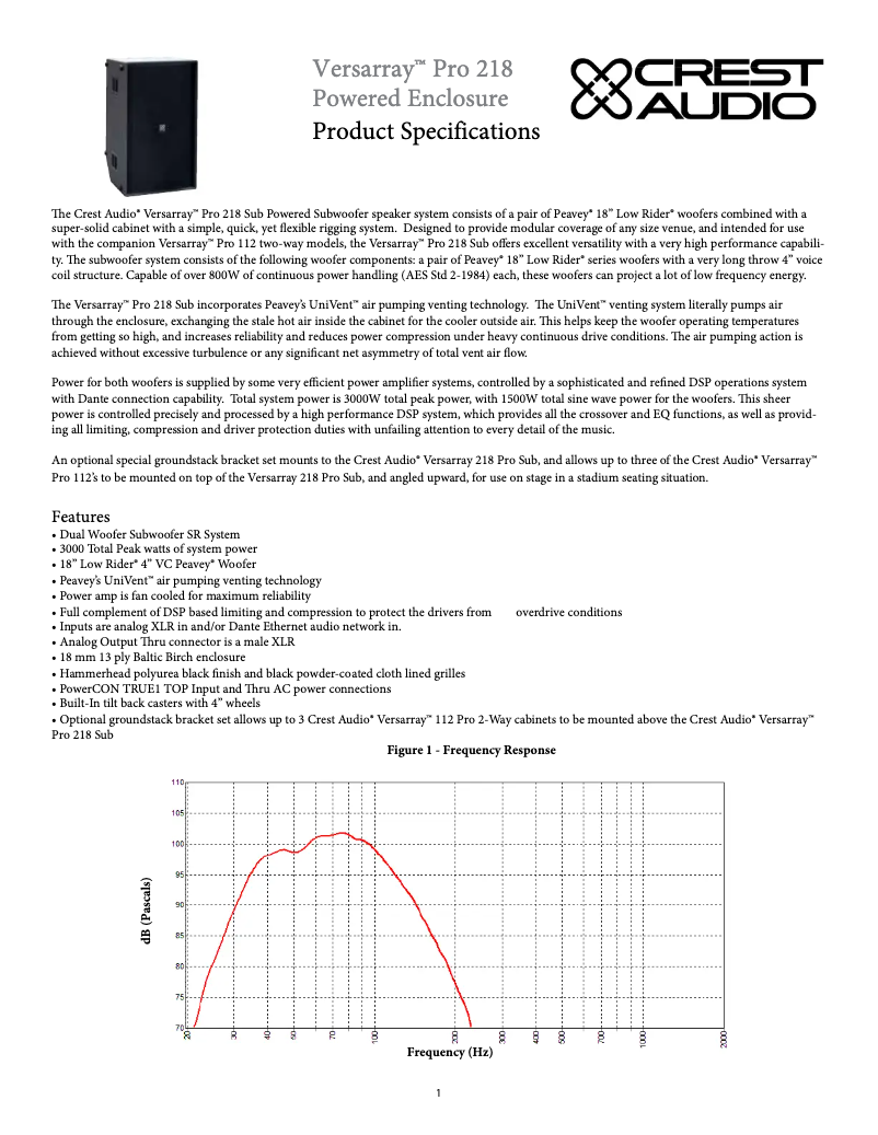 Page 1 de la notice Manuel utilisateur Crest Audio Versarray 218 MKIII