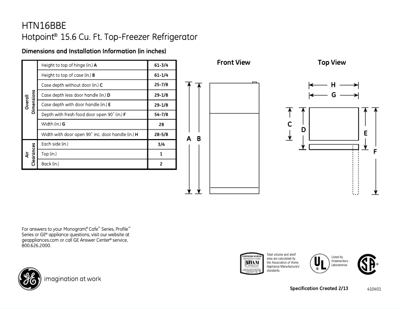 Page n°1 - Fiche technique Hotpoint HTN16BBEWW