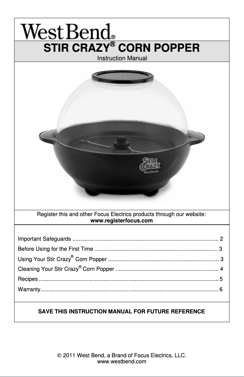 Page 1 de la notice Manuel utilisateur WestBend Stir Crazy 82356